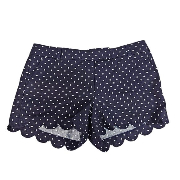 J.CREW Factory Navy Polka Dot Scalloped Hem Shorts Size 10 Linen Blend - Picture 1 of 8
